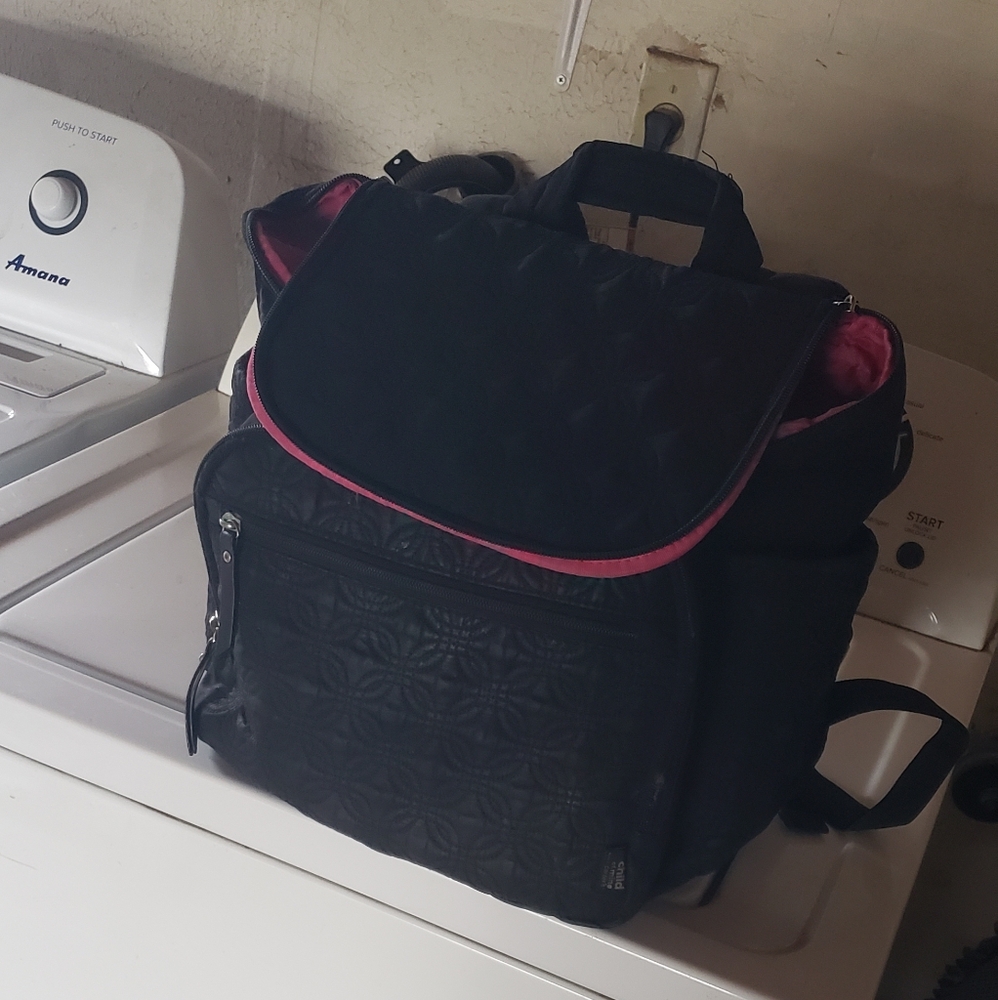 Black Quilted Backpack with Pink Trim